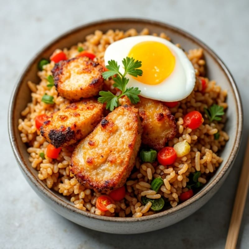 Kimchi Fried Rice with Chicken and Vegetables