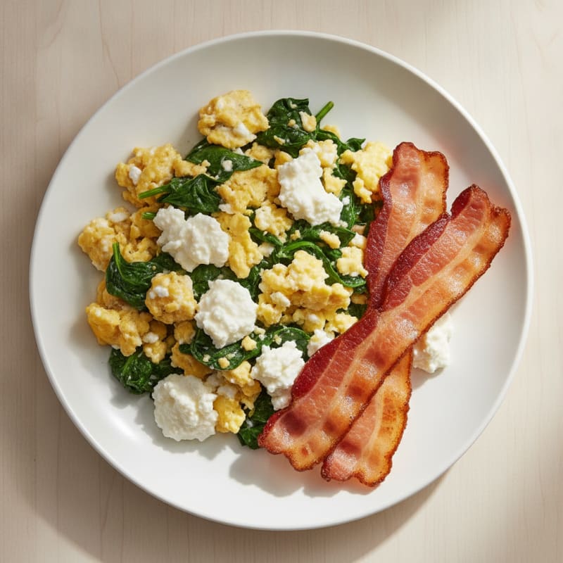 Cottage Cheese Scramble with Spinach and Turkey Bacon
