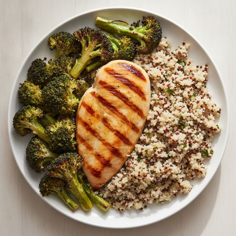 Grilled Chicken Breast with Quinoa and Roasted Broccoli