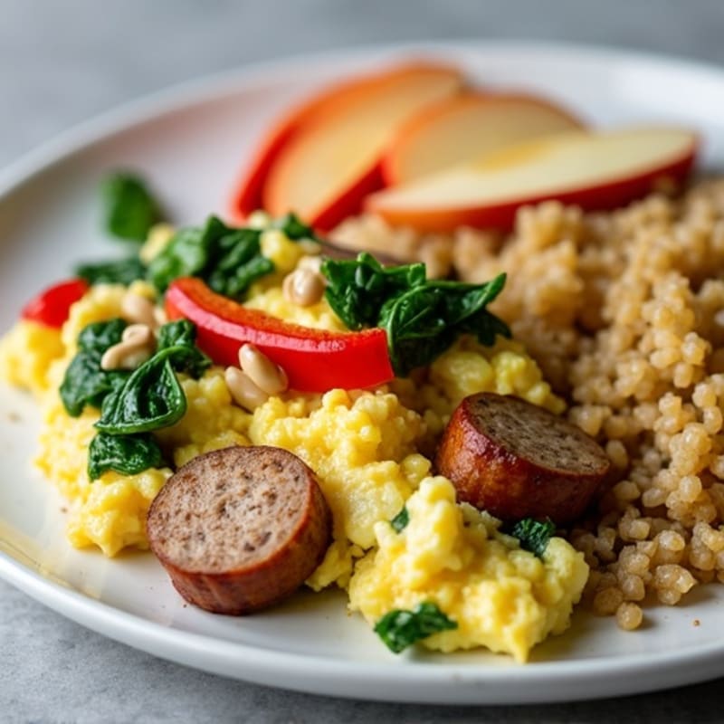 Egg White and Turkey Sausage Scramble with Spinach and Peppers