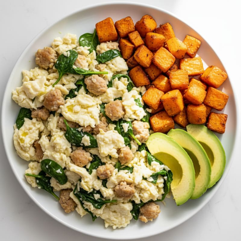 Egg White and Turkey Sausage Scramble with Spinach