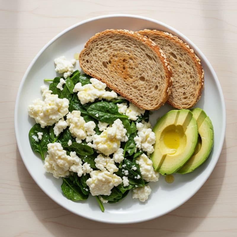 Egg White and Spinach Scramble with Cottage Cheese