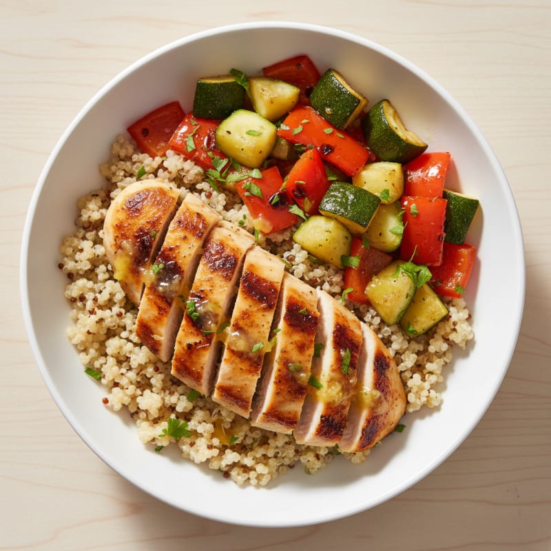 Grilled Chicken and Quinoa Bowl with Roasted Vegetables