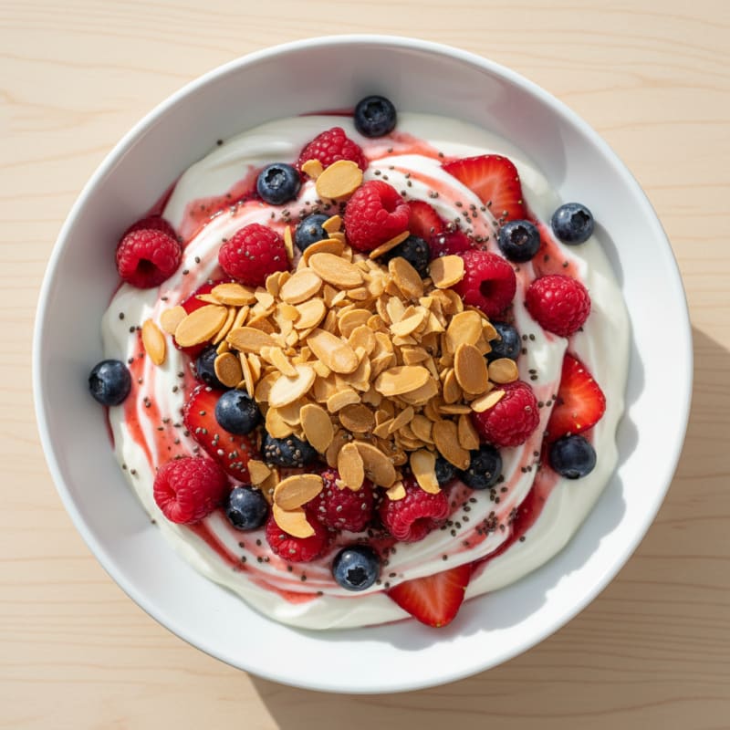 Greek Yogurt Protein Parfait with Mixed Berries and Almonds