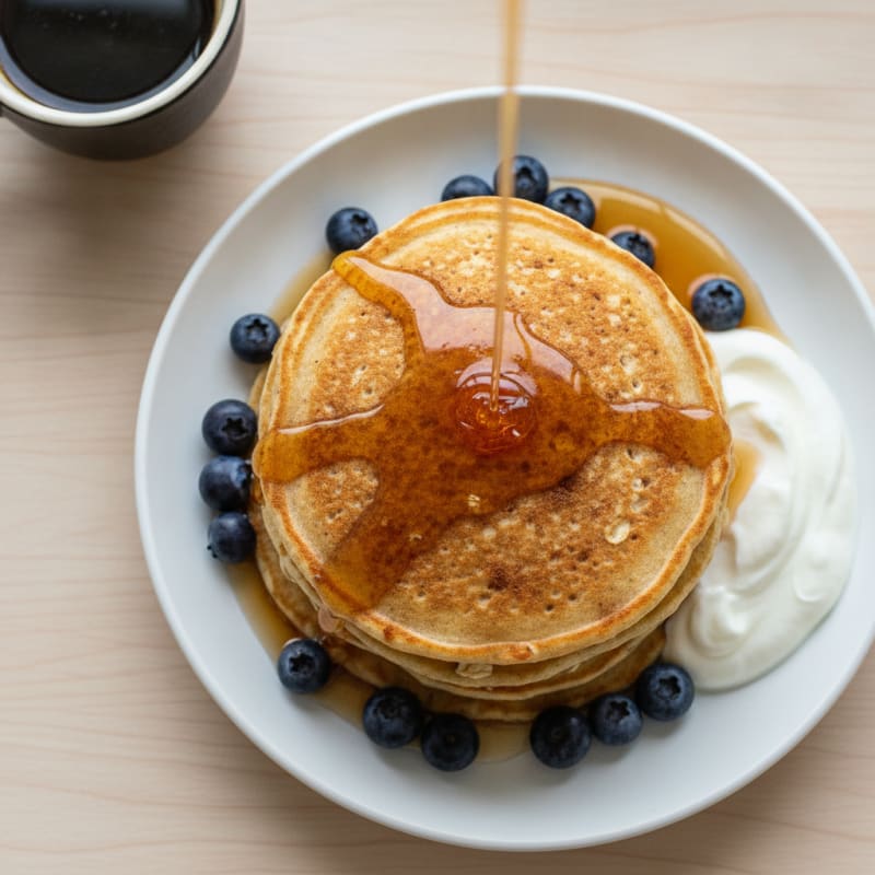 Fluffy Buttermilk-Style Protein Pancakes with Maple Syrup