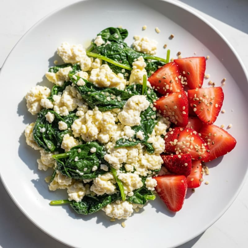 Egg White Spinach Scramble with Cottage Cheese