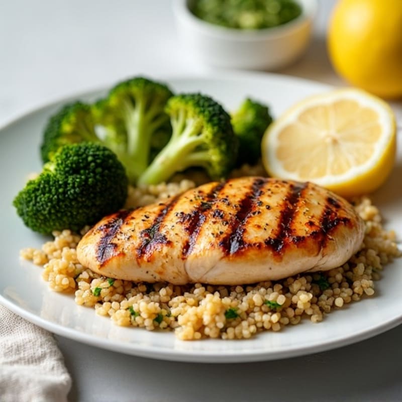 Grilled Chicken Breast with Quinoa and Roasted Broccoli