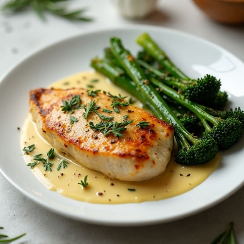 Creamy Garlic-Herb Pan Sauce Chicken with Charred Broccolini