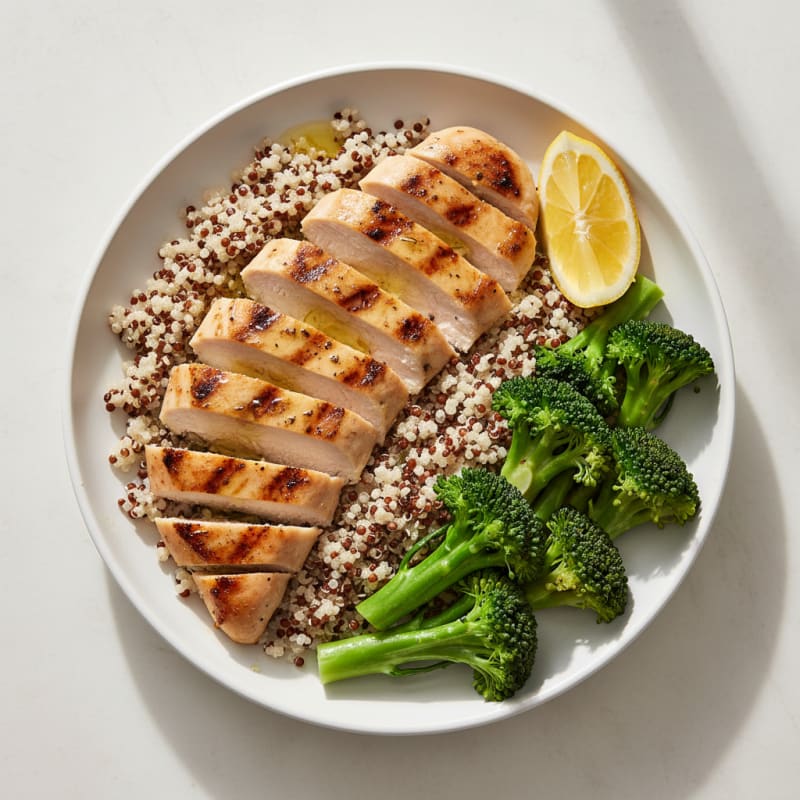 Grilled Chicken Breast with Quinoa and Steamed Broccoli