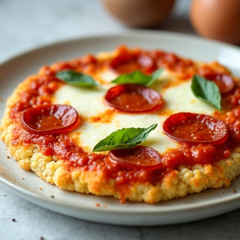 Cauliflower-Crust Pizza with Turkey Pepperoni and Melted Mozzarella