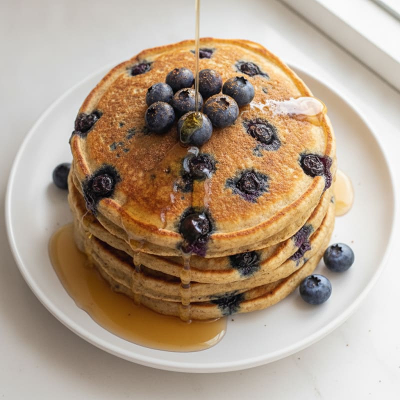 Blueberry Protein Pancakes with Maple Syrup