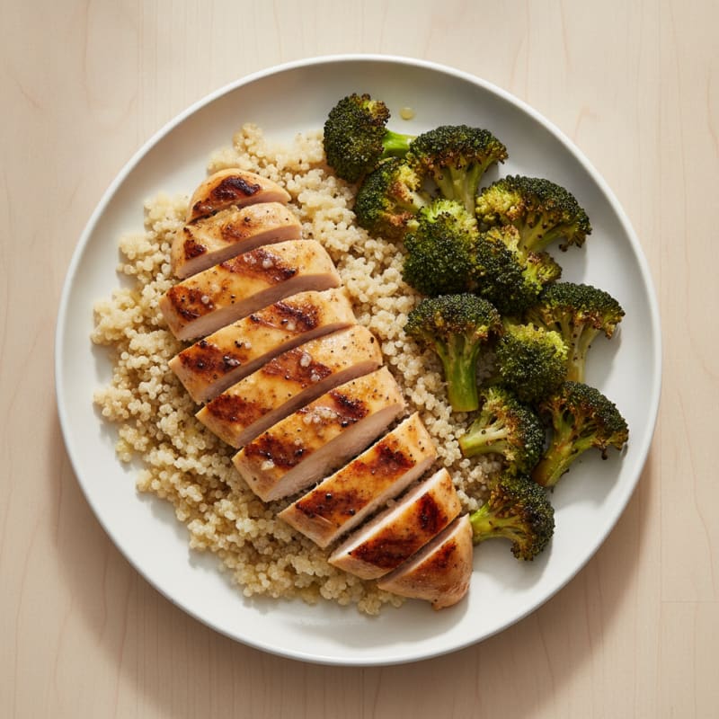 Grilled Chicken Breast with Quinoa and Roasted Broccoli