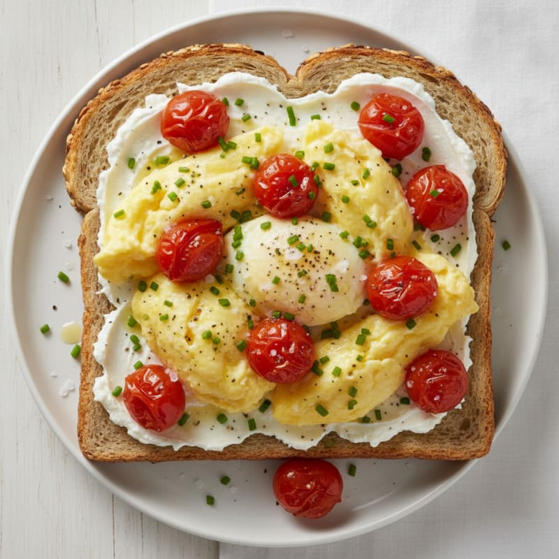 Eggs with Cream Cheese Tomato Toast