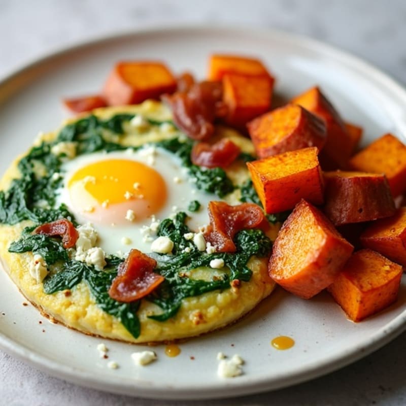 Fluffy Egg and Spinach Frittata with Roasted Sweet Potatoes