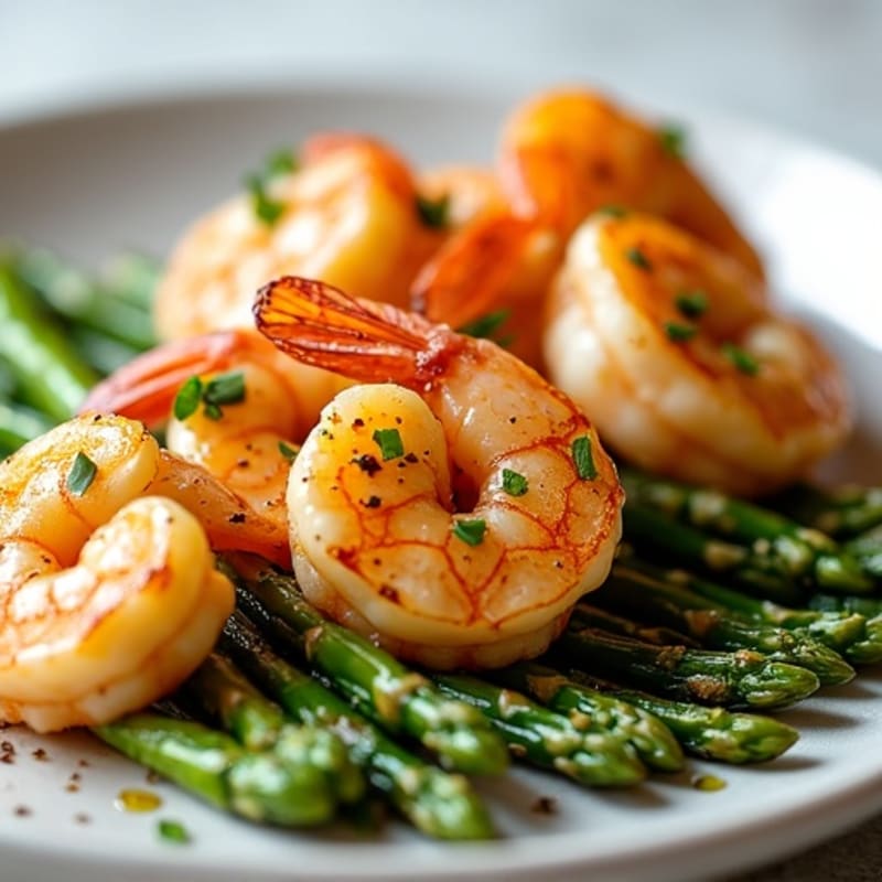 Lemon Garlic Pan-Seared Shrimp with Roasted Asparagus