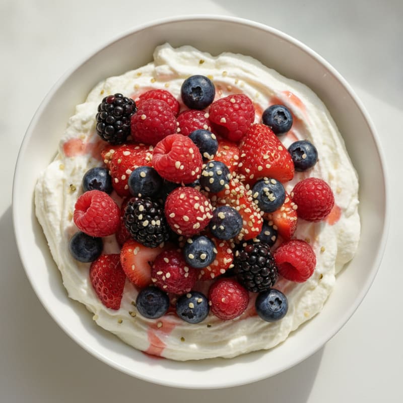 Greek Yogurt Protein Mousse with Mixed Berries
