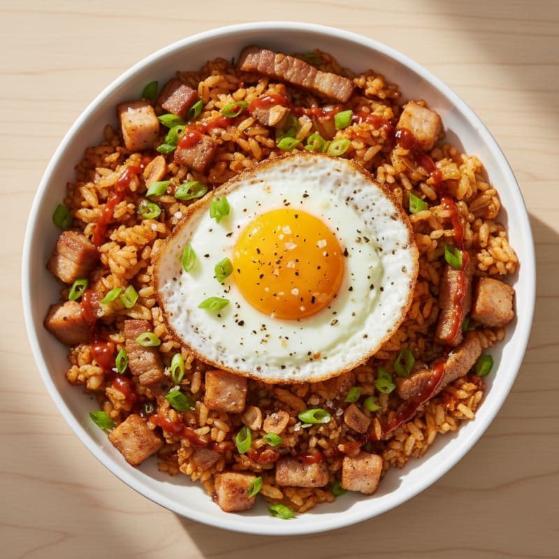 Crispy Kimchi Fried Rice with Pork Belly