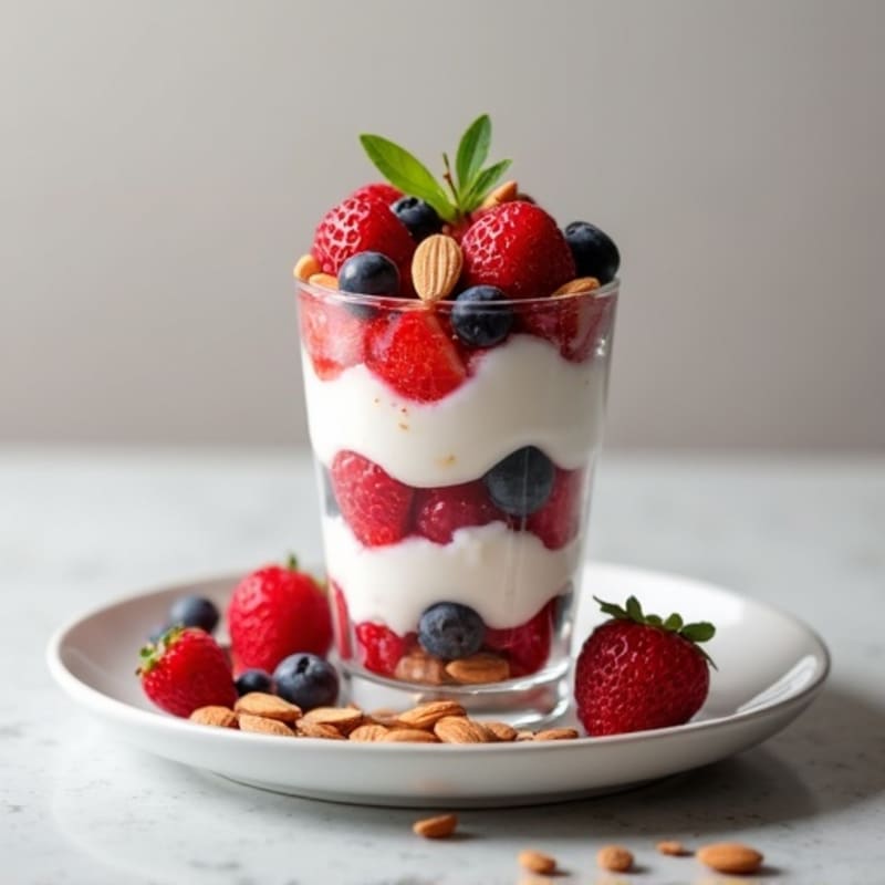 Greek Yogurt Protein Parfait with Mixed Berries and Almonds