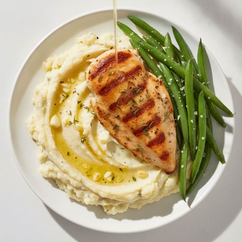 Buttery Garlic Mashed Potatoes with Herb-Roasted Chicken