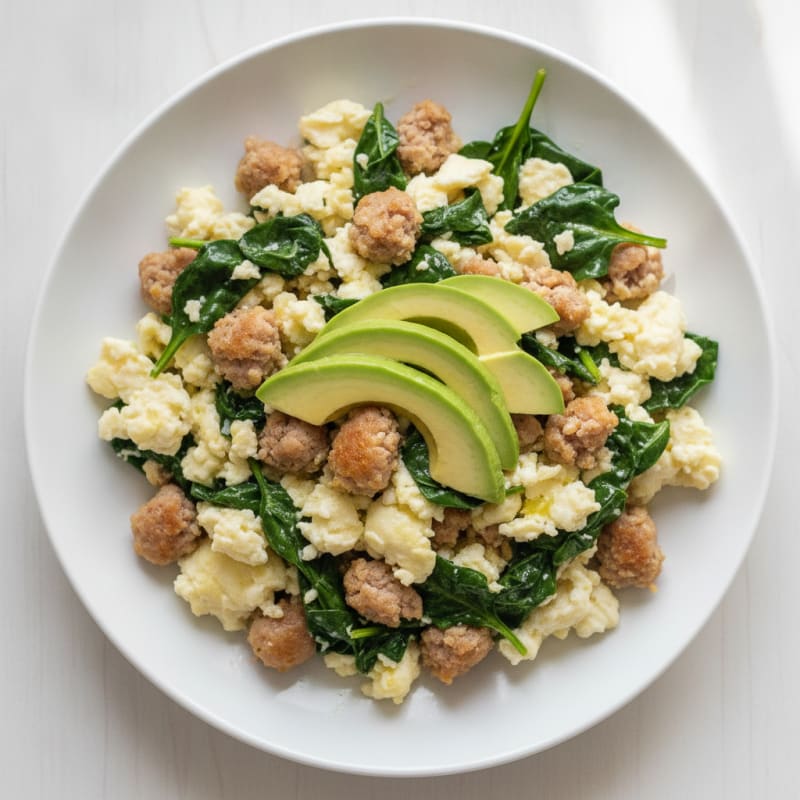 Egg White and Turkey Sausage Scramble with Spinach and Avocado