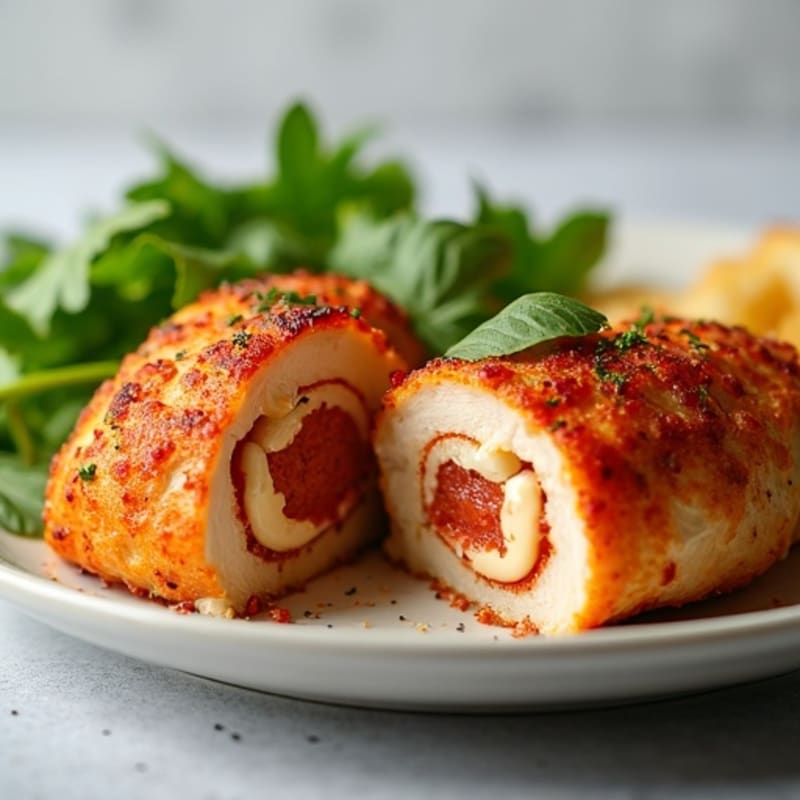 Crispy Turkey Pepperoni and Melty Mozzarella Stuffed Chicken