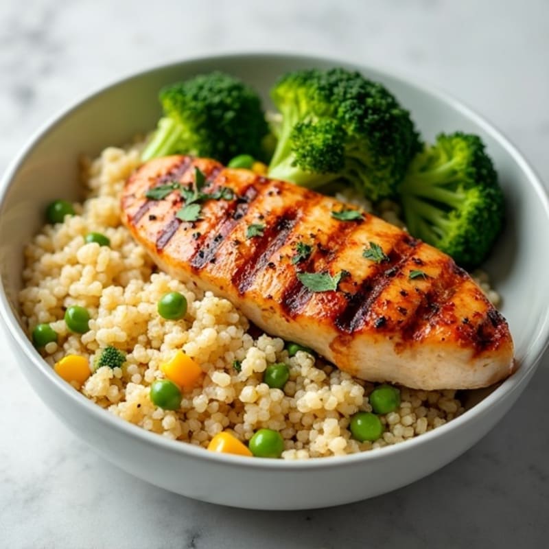 Grilled Chicken Breast with Quinoa and Steamed Broccoli