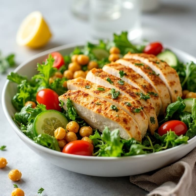 Lemon-Herb Chicken Salad with Fresh Greens and Crispy Chickpeas