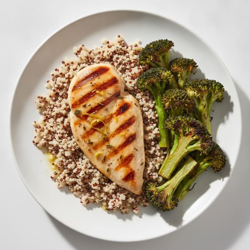 Grilled Lemon Chicken Breast with Quinoa and Roasted Broccoli