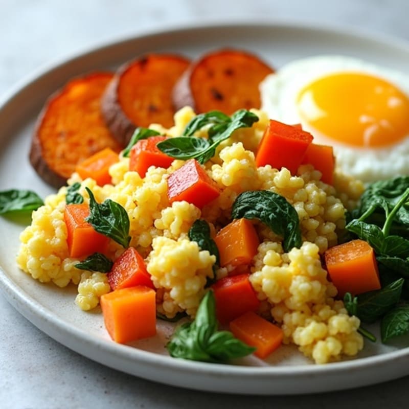 Savory Egg and Veggie Scramble with Crispy Sweet Potato