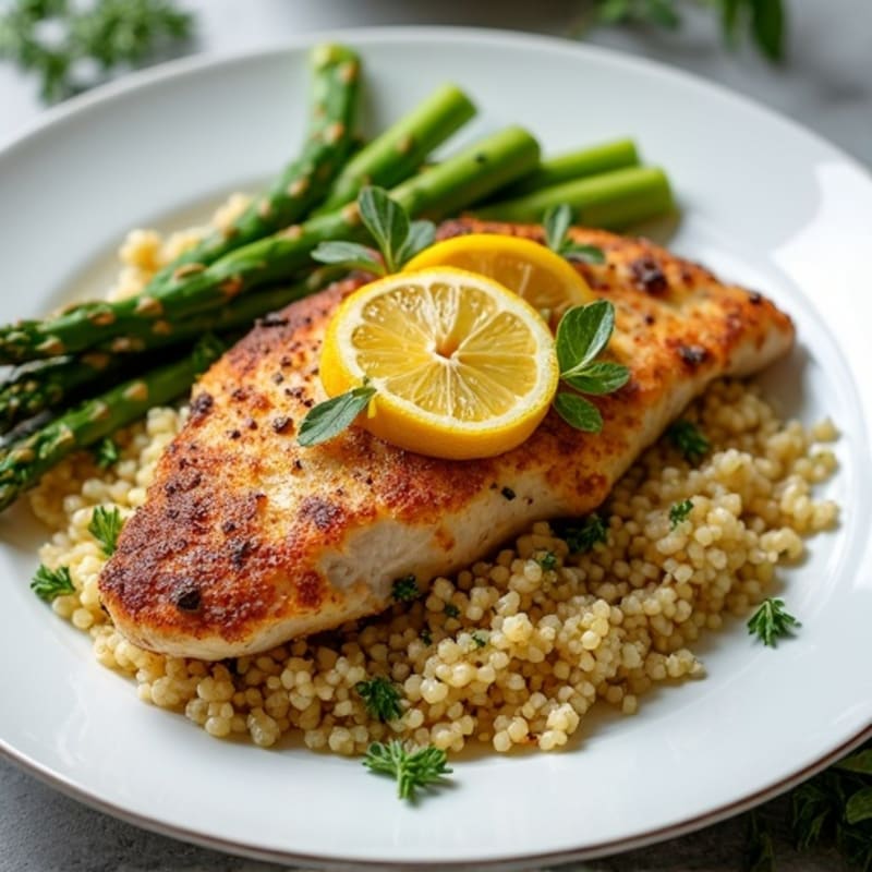 Crispy Lemon Herb Chicken with Roasted Asparagus and Quinoa