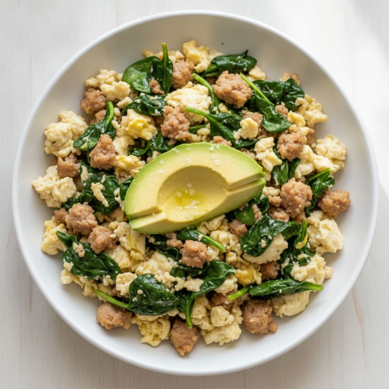 Egg White and Spinach Scramble with Turkey Sausage