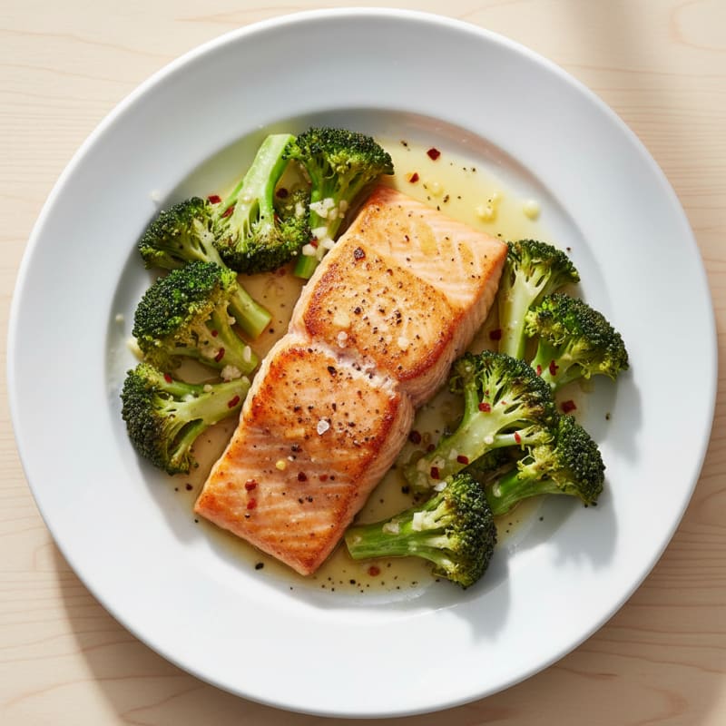 Golden Pan-Seared Salmon with Zesty Lemon-Garlic Broccoli