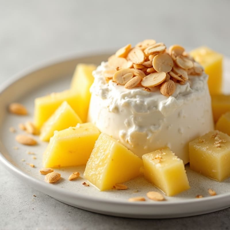 Cottage Cheese with Sliced Almonds and Fresh Pineapple