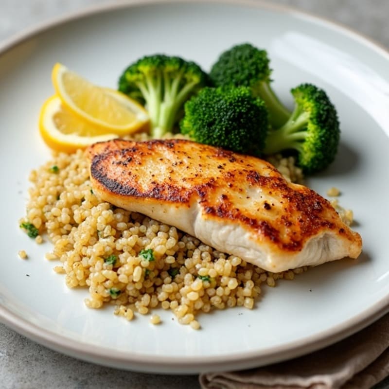 Seared Chicken Breast with Roasted Broccoli and Quinoa