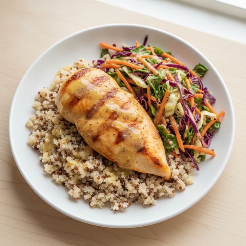Grilled Chicken Breast with Crunchy Cabbage Slaw and Quinoa