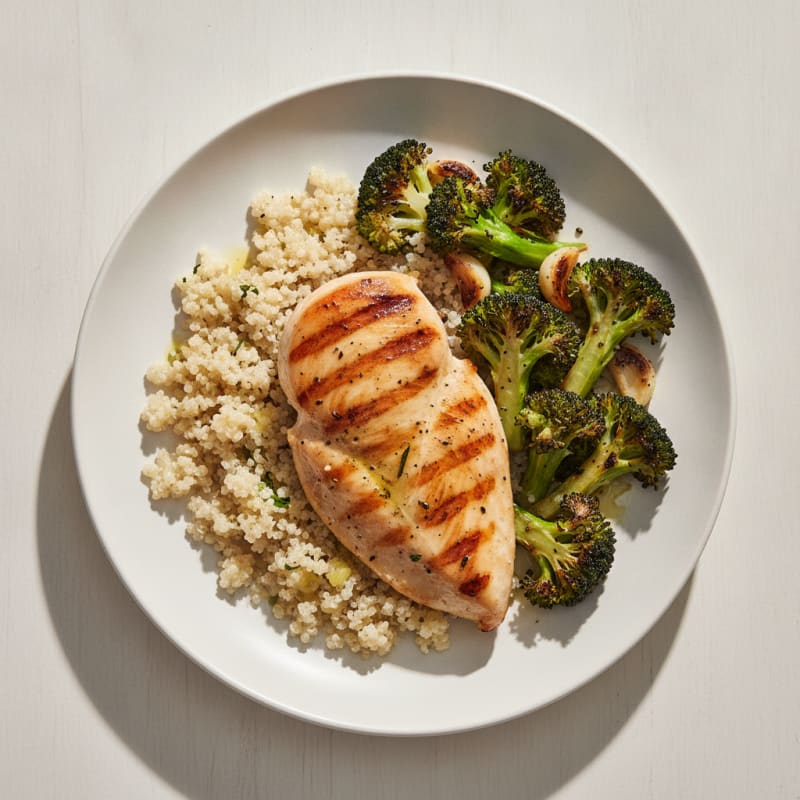 Grilled Chicken Breast with Roasted Broccoli and Quinoa