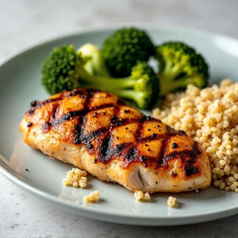 Grilled Chicken Breast with Roasted Broccoli and Quinoa