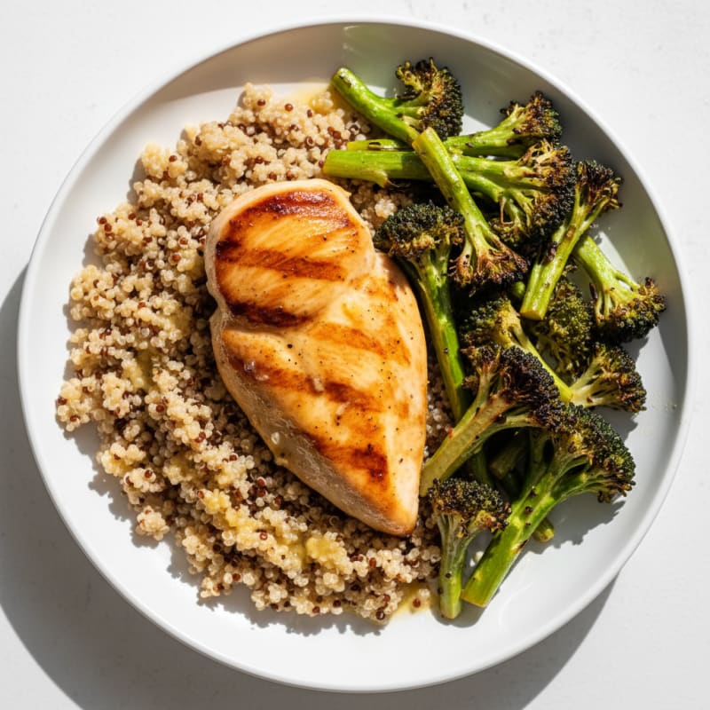 Grilled Chicken Breast with Quinoa and Roasted Broccoli