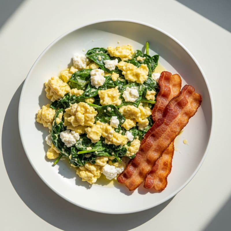 Cottage Cheese Scramble with Spinach and Turkey Bacon
