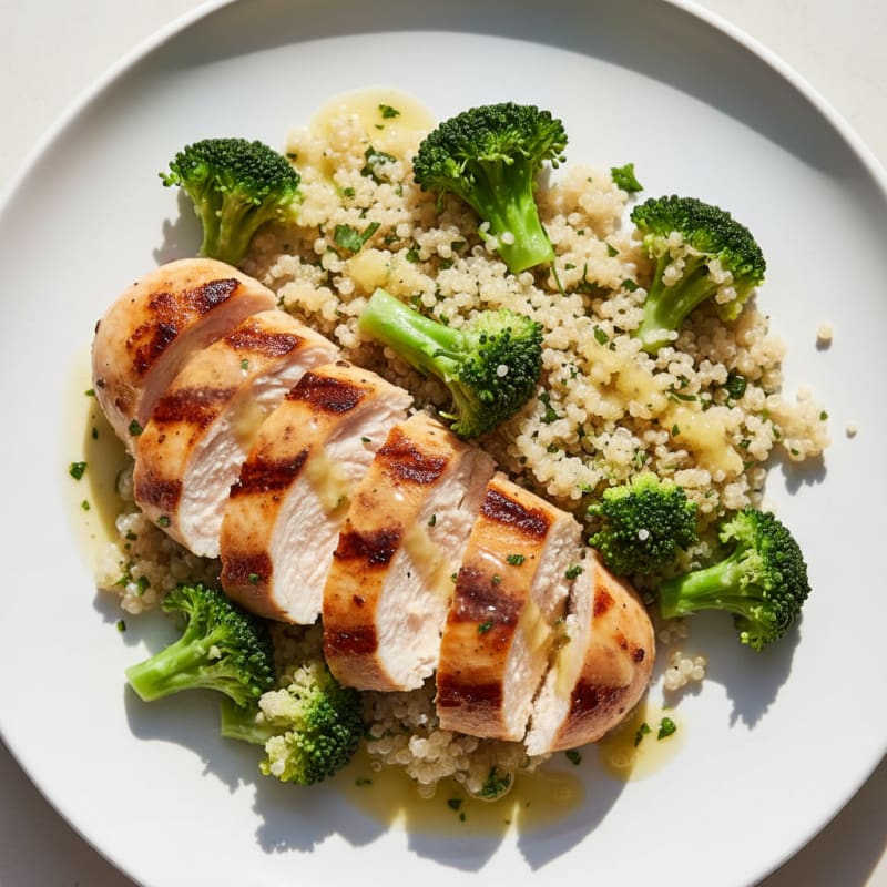 Grilled Chicken Breast with Quinoa and Steamed Broccoli