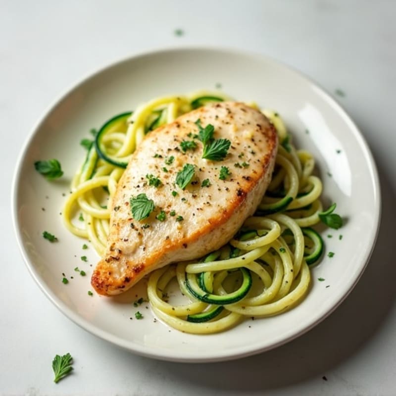 Creamy Cauliflower Chicken Alfredo with Zucchini Noodles