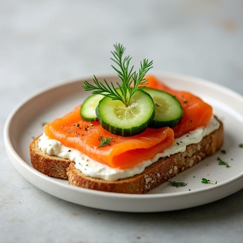 Smoked Salmon with Creamy Dill Spread and Fresh Cucumber on Crispy Whole Grain Toast