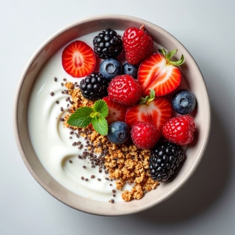 Lactose-Free Greek Yogurt Bowl with Protein Granola and Mixed Berries