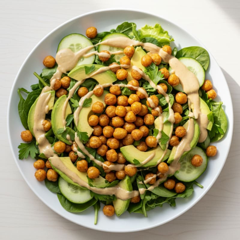Crispy Chickpea and Avocado Salad with Lemon Tahini Dressing