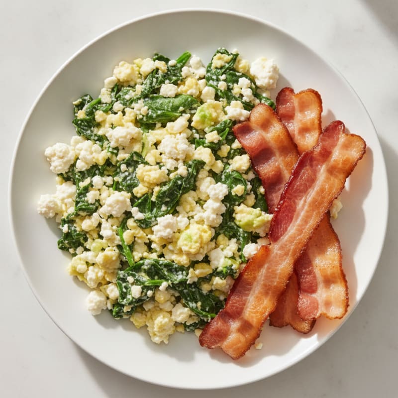 Cottage Cheese Scramble with Spinach and Turkey Bacon