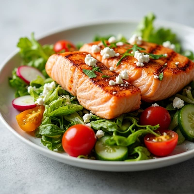 Grilled Salmon Salad with Crunchy Vegetables