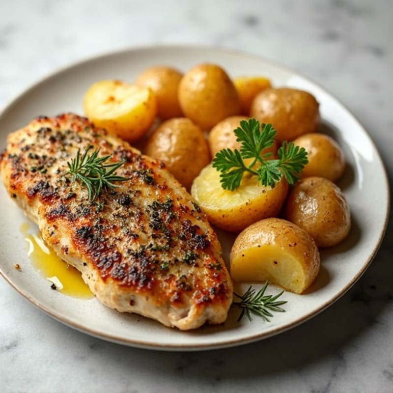 Herb-Crusted Chicken with Garlic Roasted Potatoes