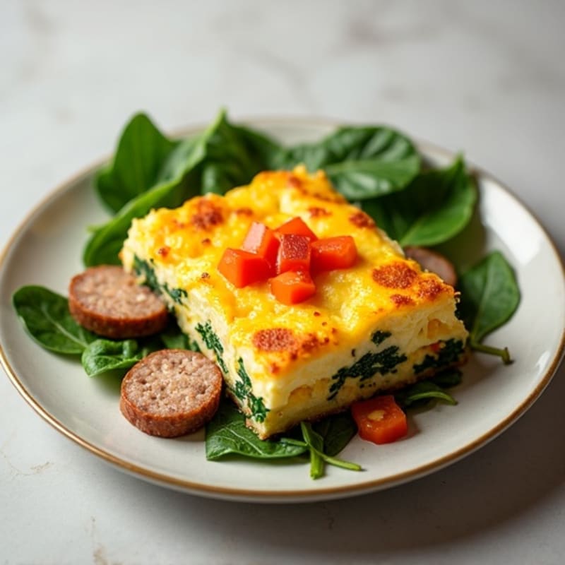 Fluffy Egg and Sausage Bake with Spinach