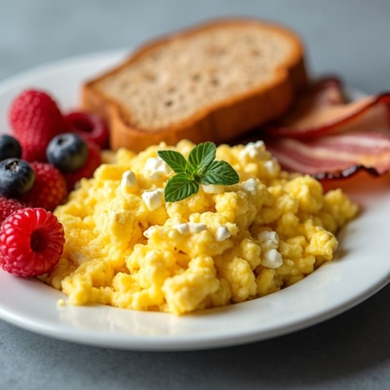 Scrambled Eggs with Cottage Cheese and Turkey Bacon