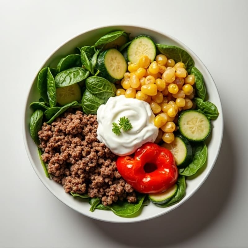 Lean Ground Beef Protein Bowl with Creamy Special Sauce and Crispy Veggies